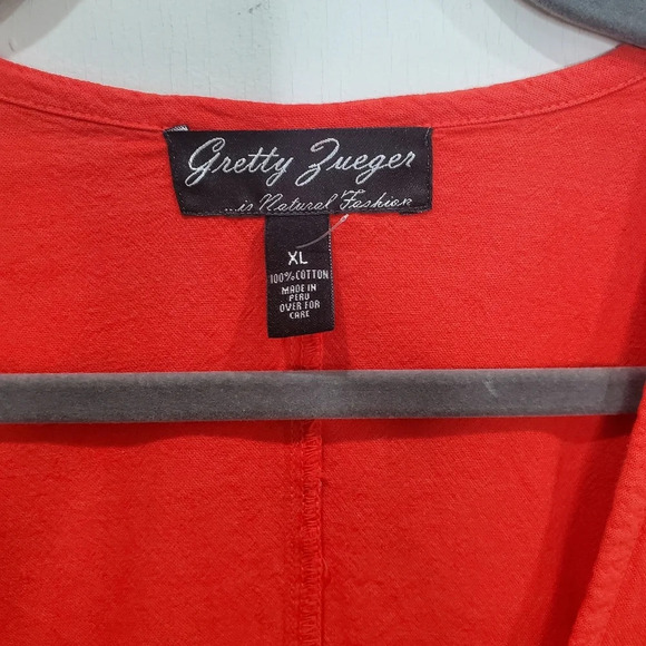 Gretty Fueger Boho Embroidered Crinkle Fire Red Dress Sz XL - Picture 11 of 12